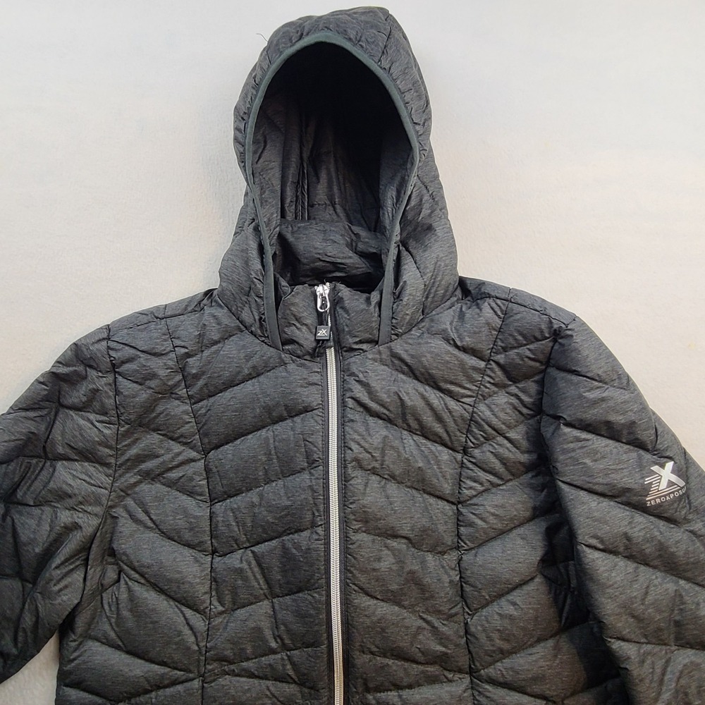 ZeroXposur Mens Medium 650 Fill Down Puffer Jacket Hooded Packable Hiking Black